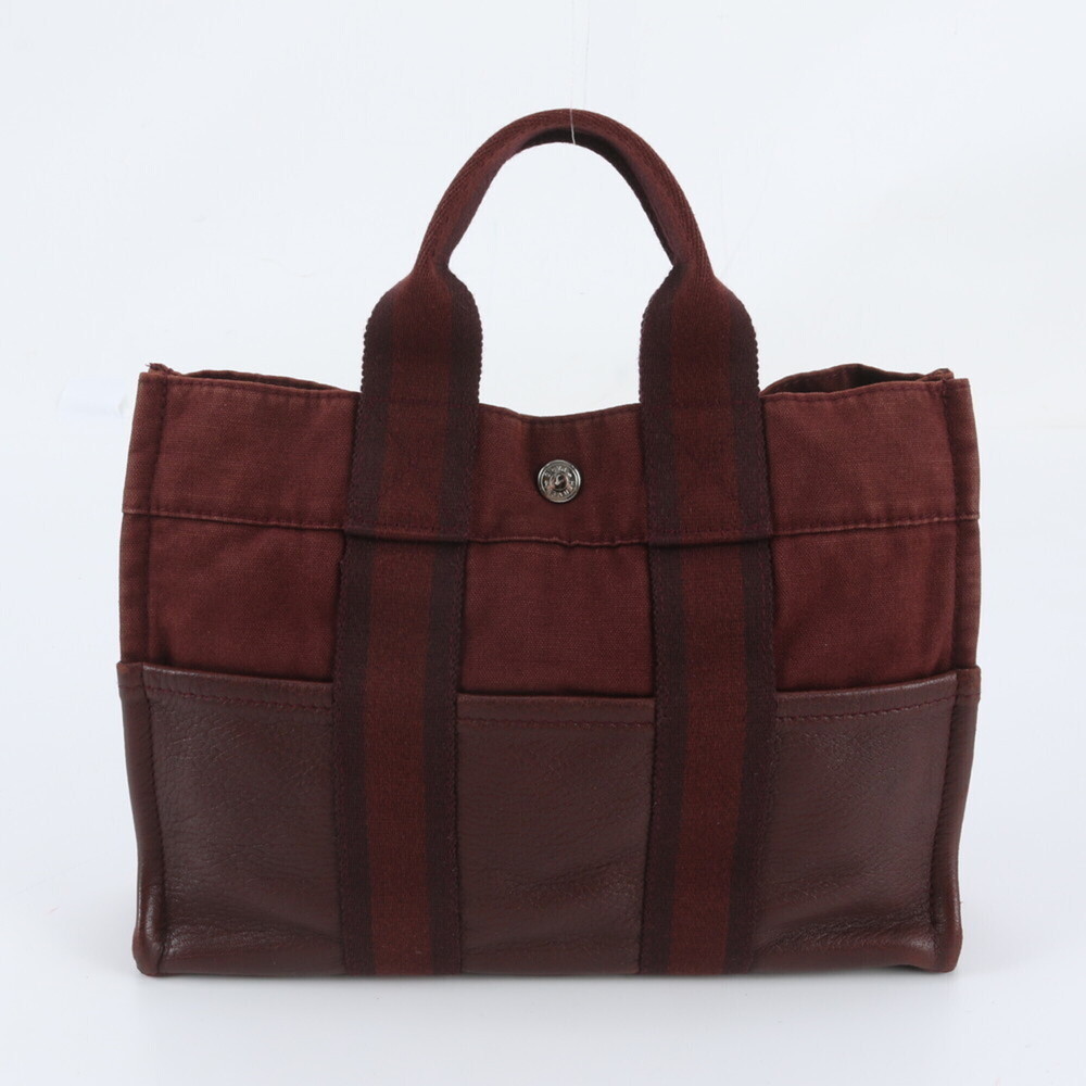 Hermes Fourre-Tout PM Leather Canvas Tote Bag Shoulder Handbag for Women